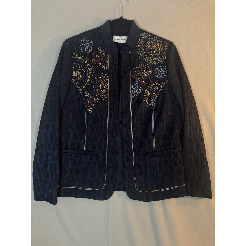 Alfred Dunner Women's Blazer Jacket‎ Size 8 Navy Embroidered And Sequin